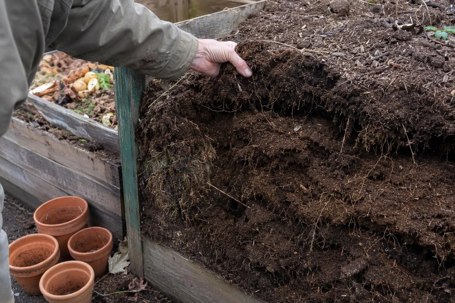 Three damp soil samples show crumbly balanced texture, dense wet texture, and fine compost-heavy texture.